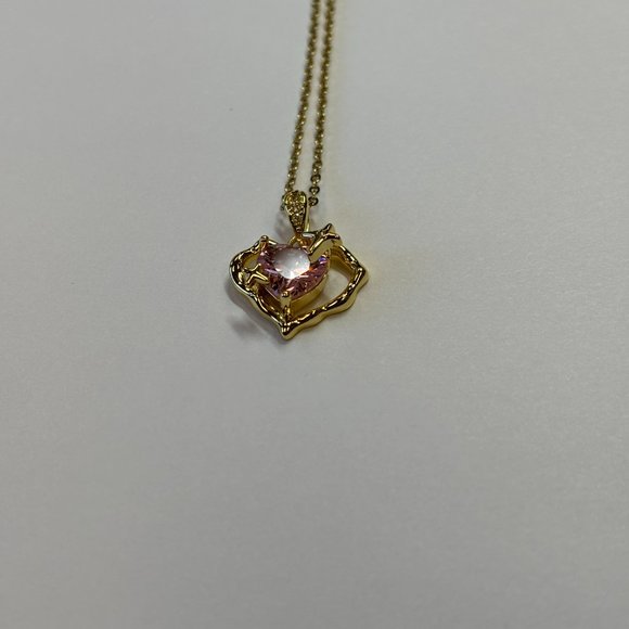 Gold Heard Zircon Pink and Amethyst Pendant Necklace - Picture 10 of 17